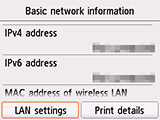 Scherm Basisnetwerkgegevens: Selecteer LAN-instellingen